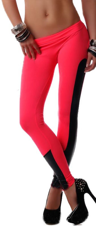 Faux leather trim red stretch