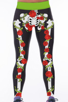 Front - Rose skeleton high waist gym yoga pants