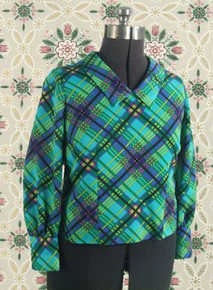 1970s Aqua print blouse
