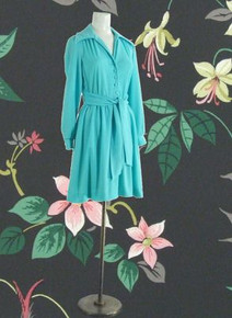 1970s aqua blue day dress with tags