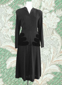 Rare 1940s black crepe velvet suit