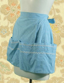 Blue microcheck gingham apron