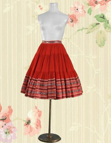 Tomato red cotton gauze full skirt