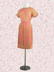 Pretty pink pleated paisley dress 1960s