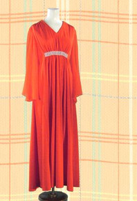 1970s Tomato red flowing gown