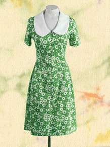 1970s green and white print dress