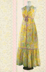 1960s Paisley halter maxi dress