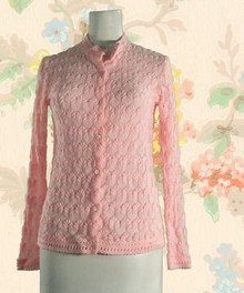 1960s Lacy coral pink button sweater