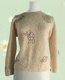 1950s Cream sequin beaded wool sweater