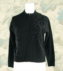 1950s black lambswool-angora beaded sweater