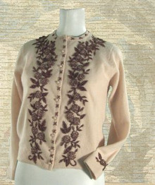 1950s dark cream color, wool & angora beaded sweater