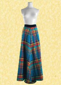 Late 70s madras circle-skirt with velvet waistband
