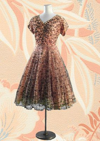 Black lace over taffeta 1950s dress