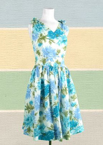 Print blue floral cotton dress