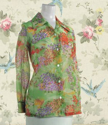 Sheer spring green print blouse