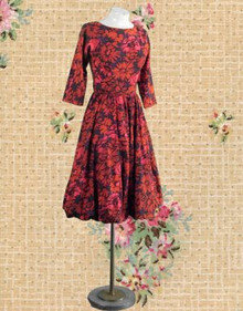 1950s red floral cotton bubble dress