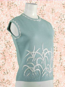 Soft blue beaded double knit top