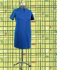 Blue dress with white polka dots