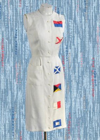 Unique white dress with signal flags