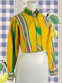 1980s cool yellow striped topper