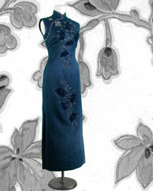 Exquisite midnight blue silk beaded gown