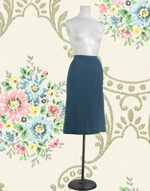 Mid-length blue wool blend skirt
