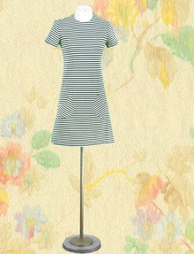 Cream and green striped T dress