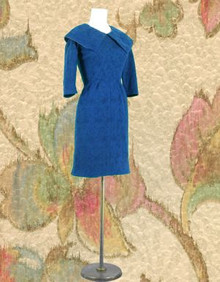 Electric blue flocked wool dress