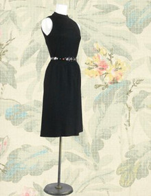 Black sleeveless 1970s double knit dress