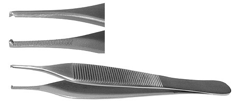 Adson Thumb Forceps , Cross-Serrated Tips , Tissue Forceps, 1X2 Teeth ,  Length: 4.75 - PrecisionMedicalDevices
