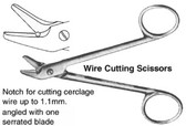 Wire Cutting Scissors, Tungsten Carbide, Serrated , Angled To Side, Length: 4.75"
