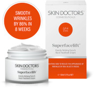 Skin Doctors Superfacelift is clinically proven to reduce the appearance of forehead wrinkles by 86% and crow’s feet by 63% in just 8 weeks