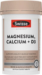 Swisse Ultiboost Magnesium, Calcium + Vitamin D3 supports healthy muscle function and provides a source of calcium for prevention and treatment of osteoporosis