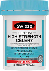 Swisse Ultiboost High Strength Celery 5000mg is a premium quality formula containing celery seed to assist with mild rheumatic aches and symptoms of gout.