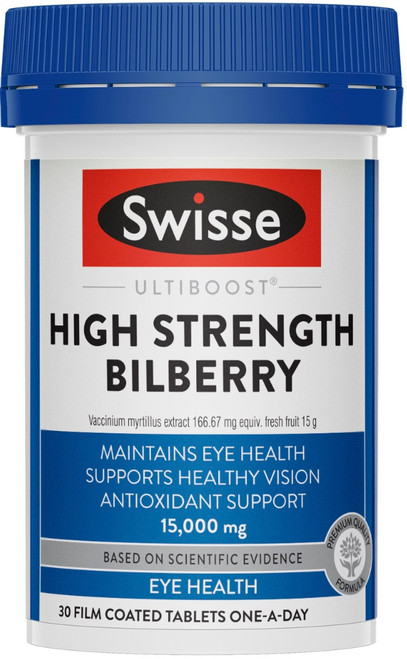 Swisse Ultiboost Bilberry High Strength supports eye health and antioxidant support