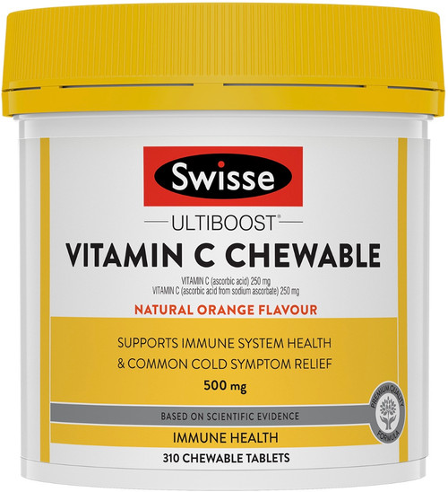 Swisse Ultiboost Vitamin C 500mg Chewables reduce cold symptoms, supports healthy immune function and healthy antioxidant activity
