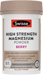 Swisse UltiBoost Magnesium High Strength Powder Berry helps reduce muscle cramps and spasms, supports a healthy nervous system and assists healthy immune function