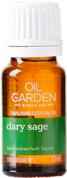 Oil Garden Clary Sage Pure Essential Oil restores clarity, clears nervous anxiety and confusion. Also useful for: Muscular cramps and pre-menstrual cramps