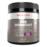 Musashi Pre-Workout Energy & Performance Purple Grape with BCAAs is designed to challenge your training and workouts