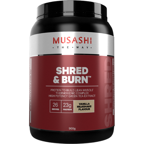 Musashi Shred and Burn Vanilla promotes fat burning and builds lean muscle