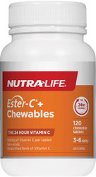 Nutra-life Ester-C+ 500mg Chewable provides 24 hour immune support in a chewable Vitamin C tablet that supports natural immunity, decreasing the duration of colds