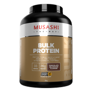 Musashi Bulk Protein Chocolate for body builders and athletes looking to maximise muscle growth and replenish glycogen stores providing protein to build muscle mass