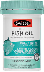 Swisse Kids Fish Oil is a premium quality formula containing omega-3 fatty acids EPA and DHA to support cognitive function, brain health and healthy eye development