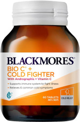 Blackmores Bio C + Cold Fighter with Vitamin C and Andrographis relieves 6 common cold symptoms including cough, runny nose, headaches, sore throat, tiredness and restless sleep