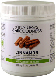Nature's Goodness Cinnamon 600mg contains antioxidants that inhibit enzymes that assist in the breakdown and absorption of glucose from the digestive tract. Cinnamon can help manage glucose absorption and metabolism