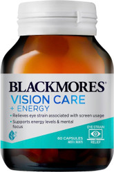 Blackmores Vision Care + Energy is a unique formula that relieves eye strain associated with screen usage, supports energy levels and mental focus