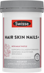 Swisse Beauty Hair Skin Nails + with Milk Thistle assists in the maintenance of healthy hair, skin and nails