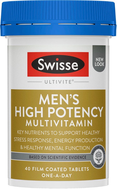 Swisse Ultivite Men's High Potency Multivitamin fills nutritional gaps, supports energy production and mental performance