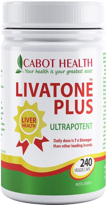 Cabot Health Livatone Plus Ultrapotent with St Marys Thistle, Turmeric and Selenium supports liver function and relieves dyspepsia, flatulence