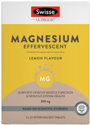 Swisse Ultiboost Effervescent Magnesium 300mg relieves muscle cramps and spasms, nervous tension, mild anxiety and sleeplessness